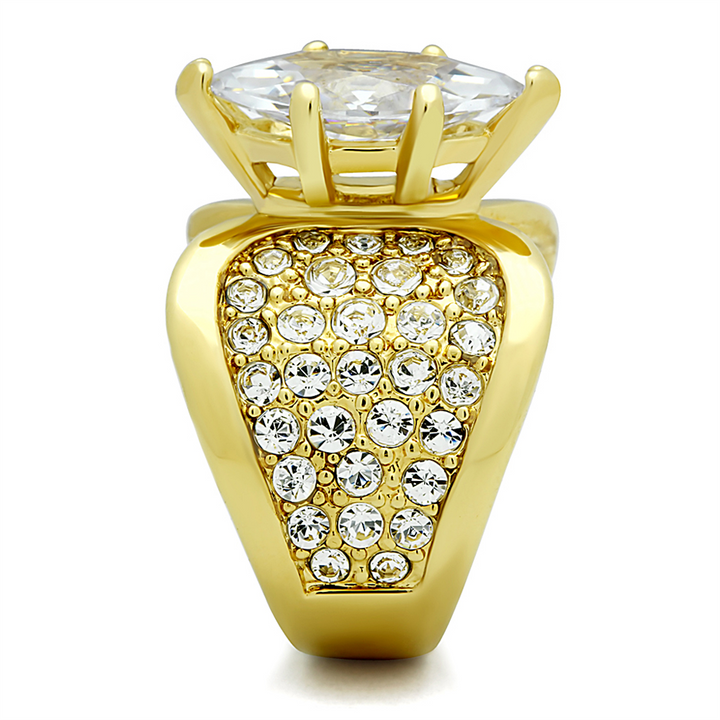 Womens Stainless Steel 316 Marquise Cut Zirconia Gold Plated Engagement Ring Image 4