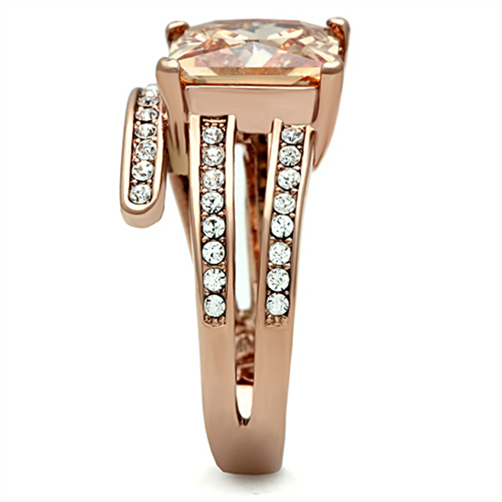 Women's Stainless Steel 316 Rose Gold Princess Cut Champagne Zirconia Cocktail Ring Image 4