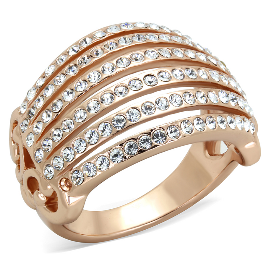 Womens Stainless Steel 316 Rose Gold Ion Plated Crystal Cocktail Fashion Ring Image 1