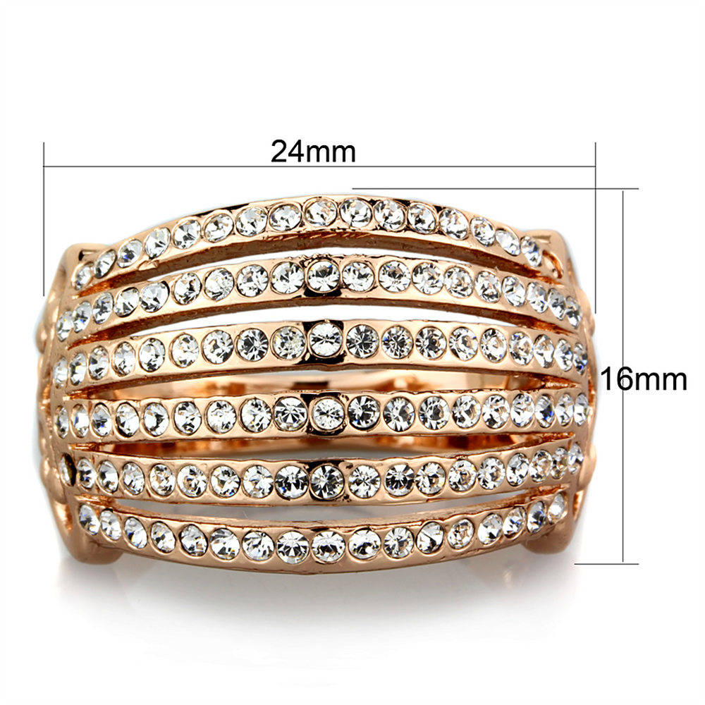 Womens Stainless Steel 316 Rose Gold Ion Plated Crystal Cocktail Fashion Ring Image 2