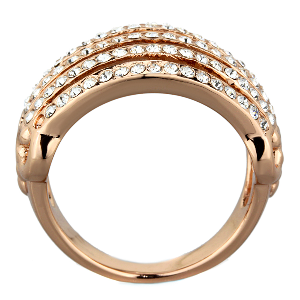Womens Stainless Steel 316 Rose Gold Ion Plated Crystal Cocktail Fashion Ring Image 3