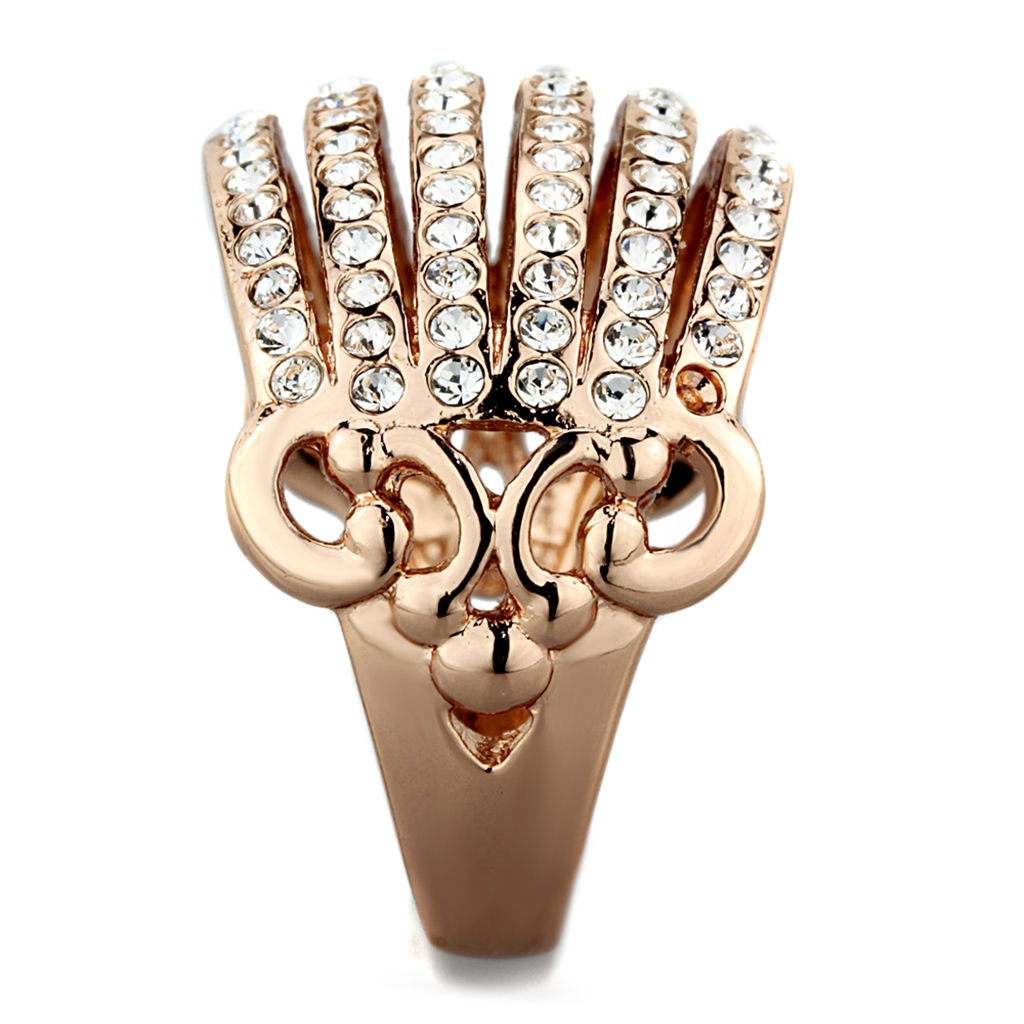 Womens Stainless Steel 316 Rose Gold Ion Plated Crystal Cocktail Fashion Ring Image 4