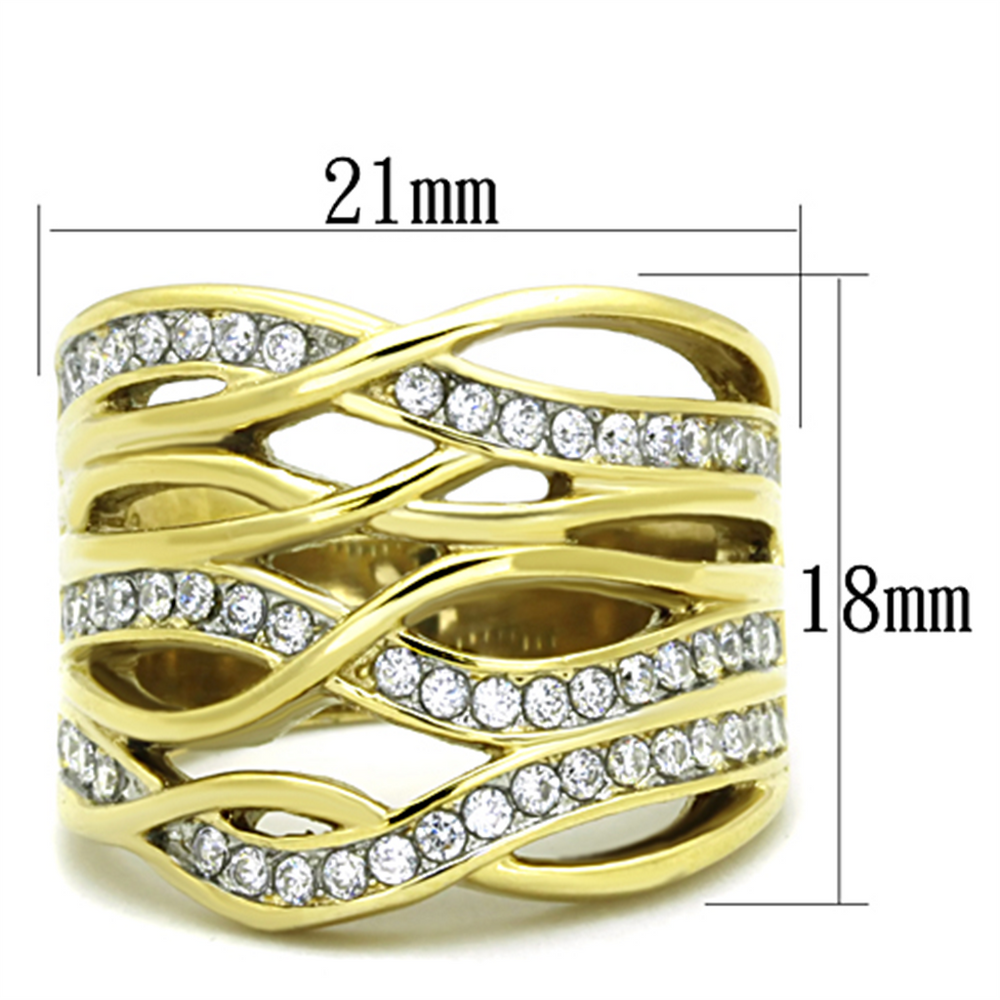 Womens Stainless Steel 316 Gold Plated Cubic Zirconia Wide Band Cocktail Ring Image 2
