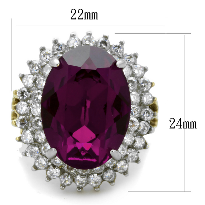 Womens Stainless Steel Two Toned Oval Amethyst Crystal Cocktail Fashion Ring Image 2