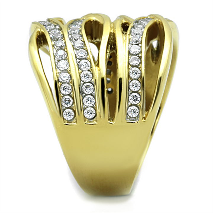 Womens Stainless Steel 316 Gold Plated Cubic Zirconia Wide Band Cocktail Ring Image 4