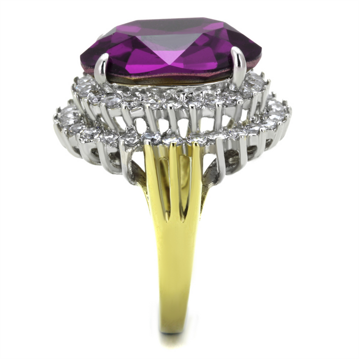 Womens Stainless Steel Two Toned Oval Amethyst Crystal Cocktail Fashion Ring Image 4