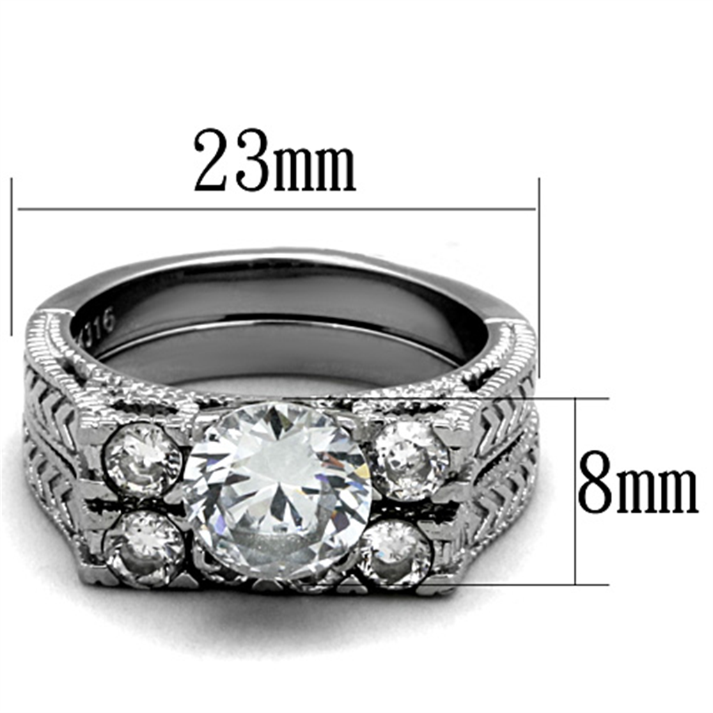 Womens Stainless Steel 316 Round Cut Cubic Zirconia Vintage Wedding Ring Set Image 2