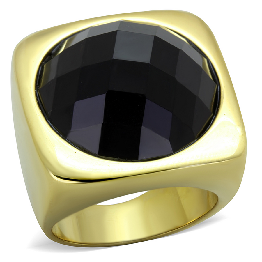 Womens Stainless Steel 316 Gold Plated Synthetic Onyx Cocktail Fashion Ring Image 1