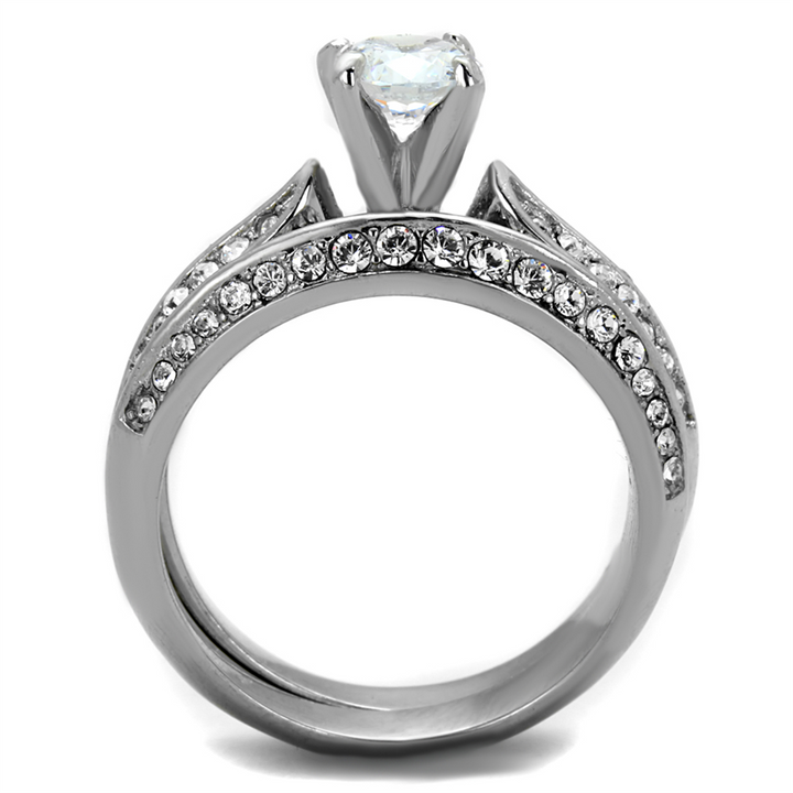 Womens Stainless Steel 316 Round 1.75 Ct Zirconia Engagement Wedding Ring Set Image 3