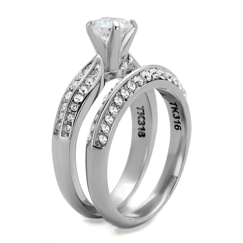Womens Stainless Steel 316 Round 1.75 Ct Zirconia Engagement Wedding Ring Set Image 4