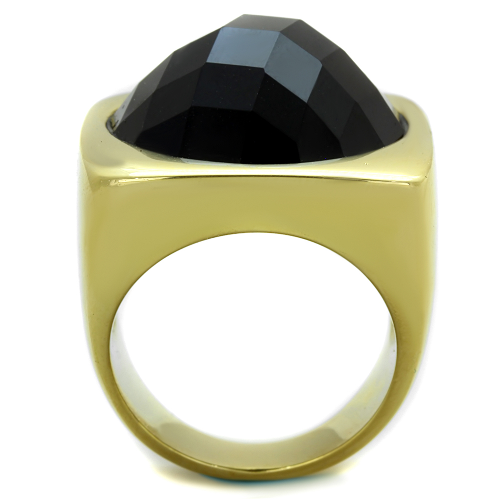 Womens Stainless Steel 316 Gold Plated Synthetic Onyx Cocktail Fashion Ring Image 3