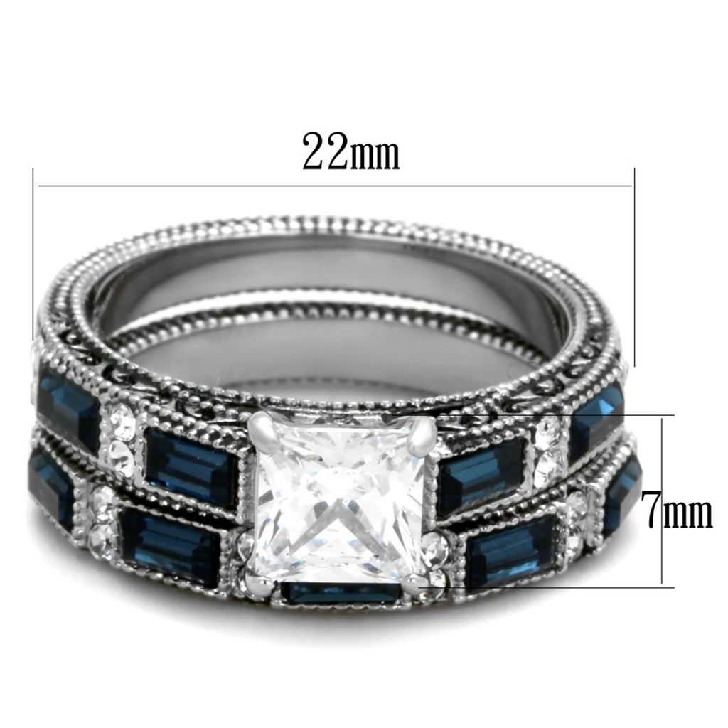 Womens Stainless Steel 316 Cubic Zirconia Antique Design Wedding Ring Set Image 2