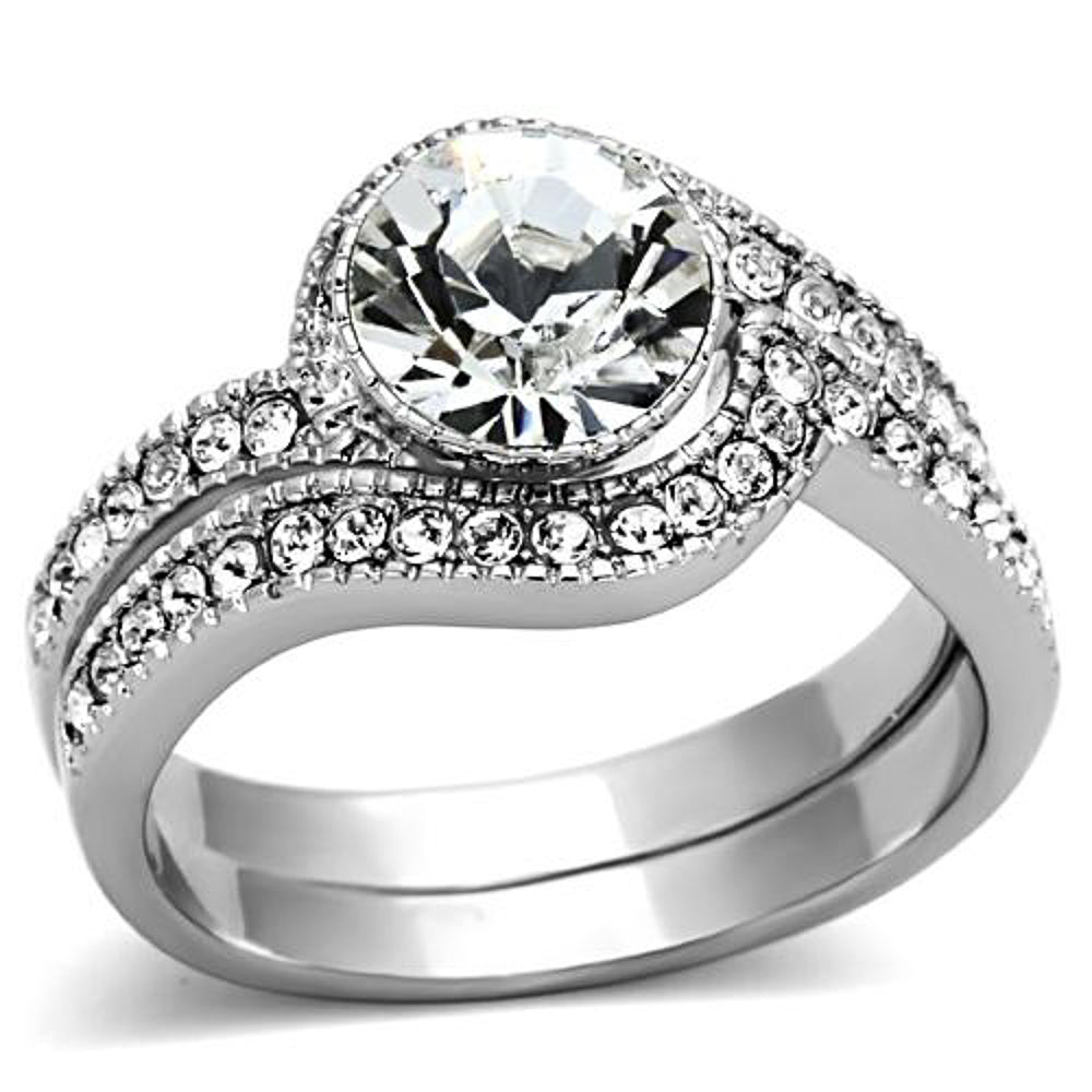 2.25 Ct Round Cubic Zirconia Stainless Steel 316L Wedding Band Ring Set Sz 5-10 Image 1