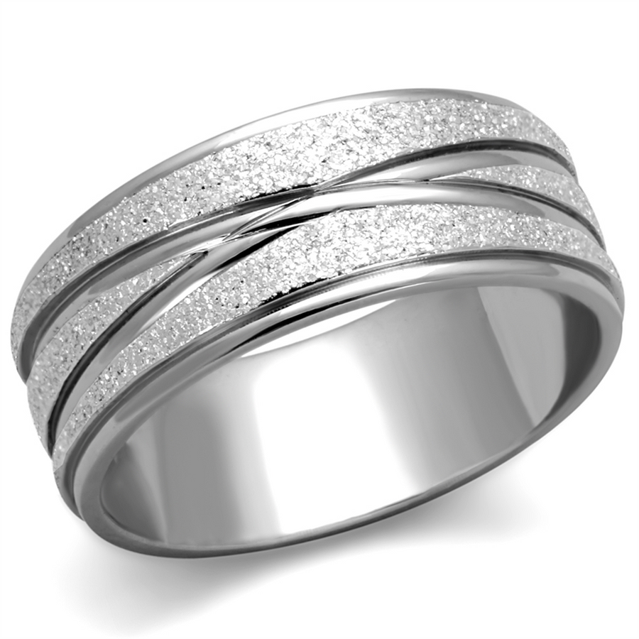 Stainless Steel 316L Glitter 8mm Wide Anniversary Wedding Band Ring Sizes 5-10 Image 1