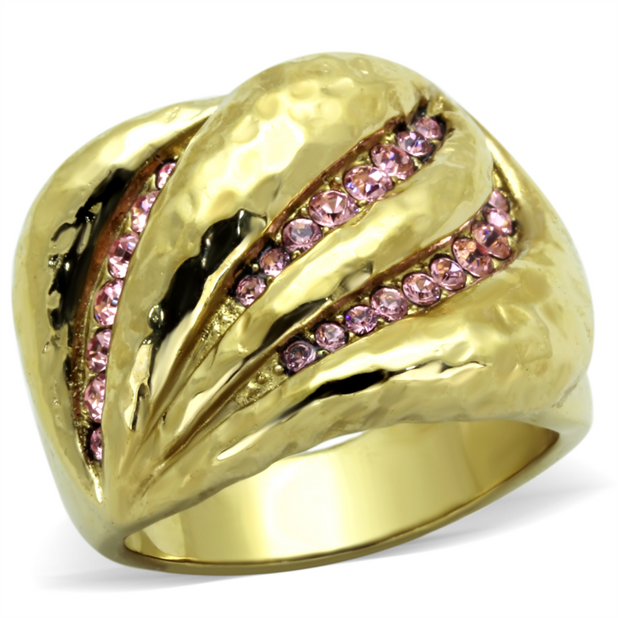 Stainless Steel 14K Gold Plated Light Rose Crystal Cocktail Ring Womens Sz 5-10 Image 1