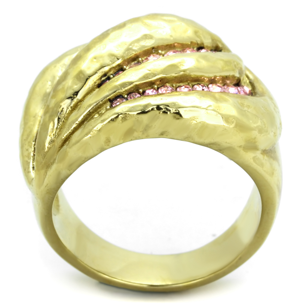 Stainless Steel 14K Gold Plated Light Rose Crystal Cocktail Ring Womens Sz 5-10 Image 3