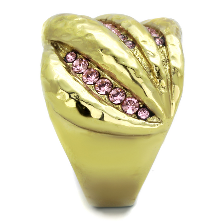 Stainless Steel 14K Gold Plated Light Rose Crystal Cocktail Ring Womens Sz 5-10 Image 4