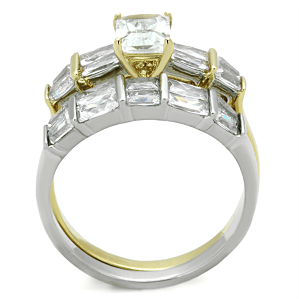 3.76 Ct Emerald Cut Cz Two Toned Ip Wedding Engagement Ring Set Womens Sz 5-10 Image 3
