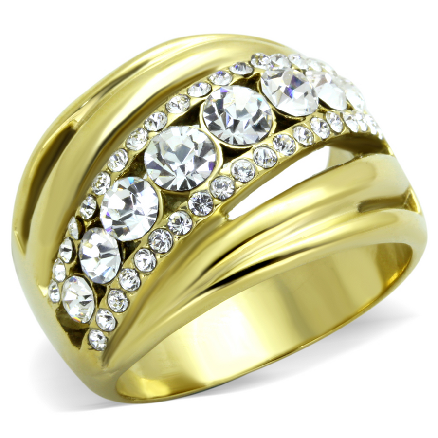 Stainless Steel Gold Plated Top Grade Crystal Anniversary Ring Womens Sz 5-10 Image 1