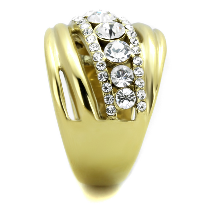 Stainless Steel Gold Plated Top Grade Crystal Anniversary Ring Womens Sz 5-10 Image 4
