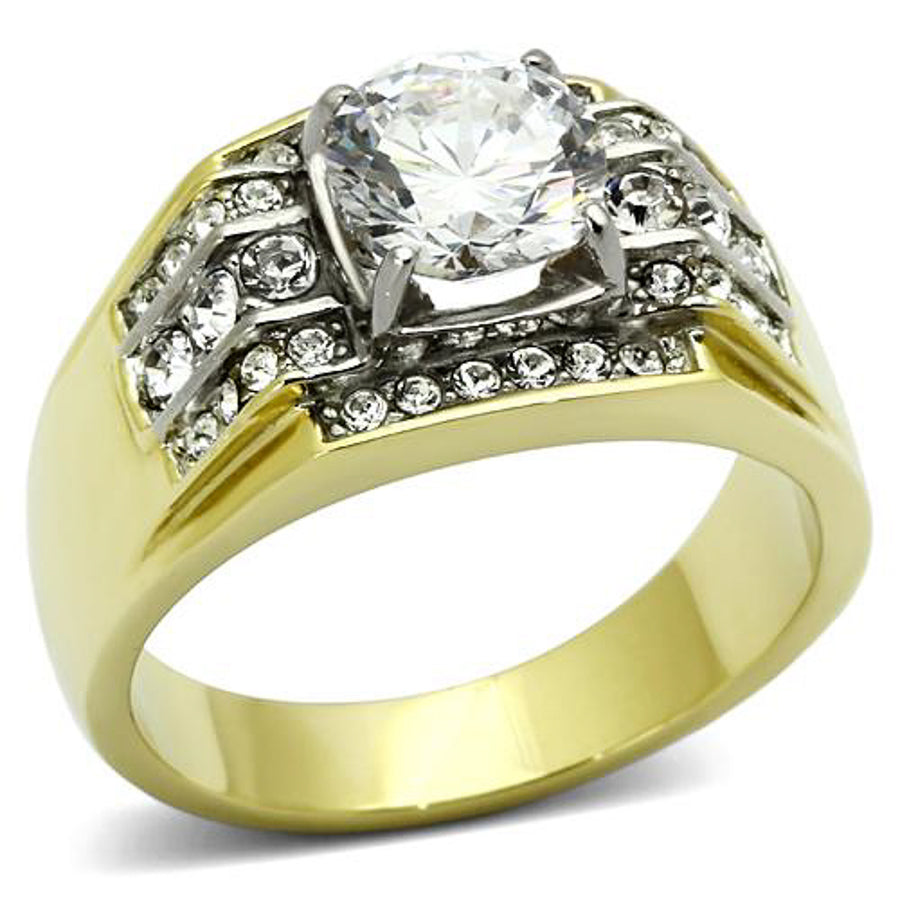 Men's 2.80 Ct Round Cut 14K Gold Plated Stainless Steel Simulated Diamond Ring Image 1