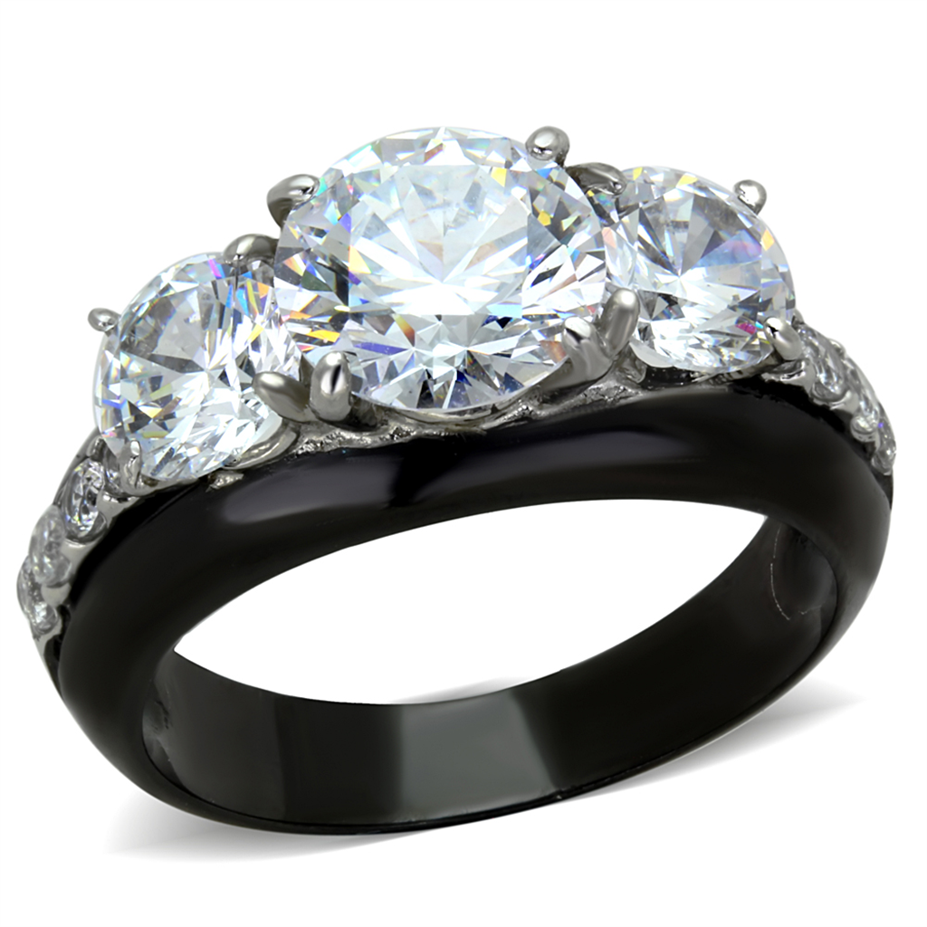 4.45 Ct Round Cut Aaa Cz Black Stainless Steel Engagement Ring Women's Size 5-10 Image 1