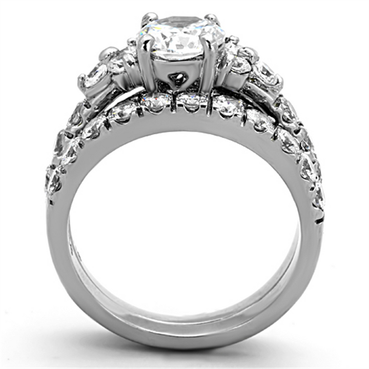 2.50 Ct Round Cut Zirconia Silver Stainless Steel Wedding Ring Set Womens Size 5-10 Image 3