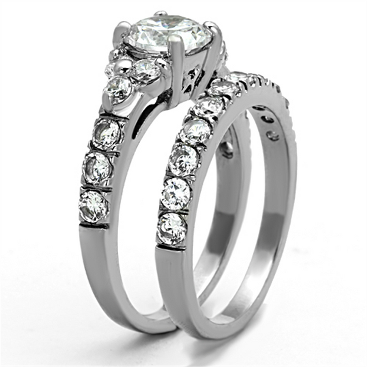 2.50 Ct Round Cut Zirconia Silver Stainless Steel Wedding Ring Set Womens Size 5-10 Image 4
