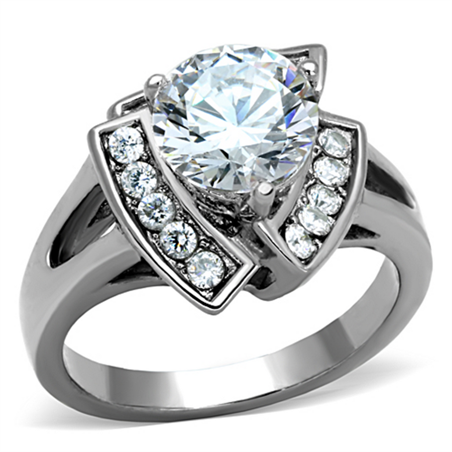 3.1 Ct Round Cut Zirconia High Polished Stainless Steel Engagement Ring Size 5-10 Image 1