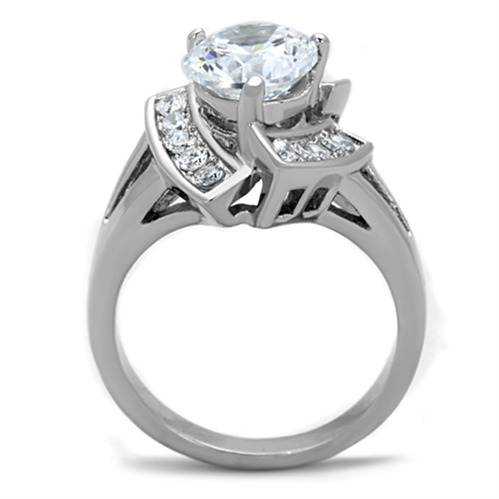 3.1 Ct Round Cut Zirconia High Polished Stainless Steel Engagement Ring Size 5-10 Image 3