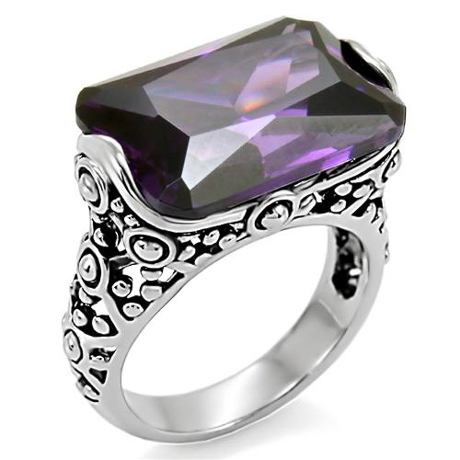 28 Ct Emerald Cut Amethyst Cz Antique Celtic Style Stainless Steel Ring Size 5-10 Image 1