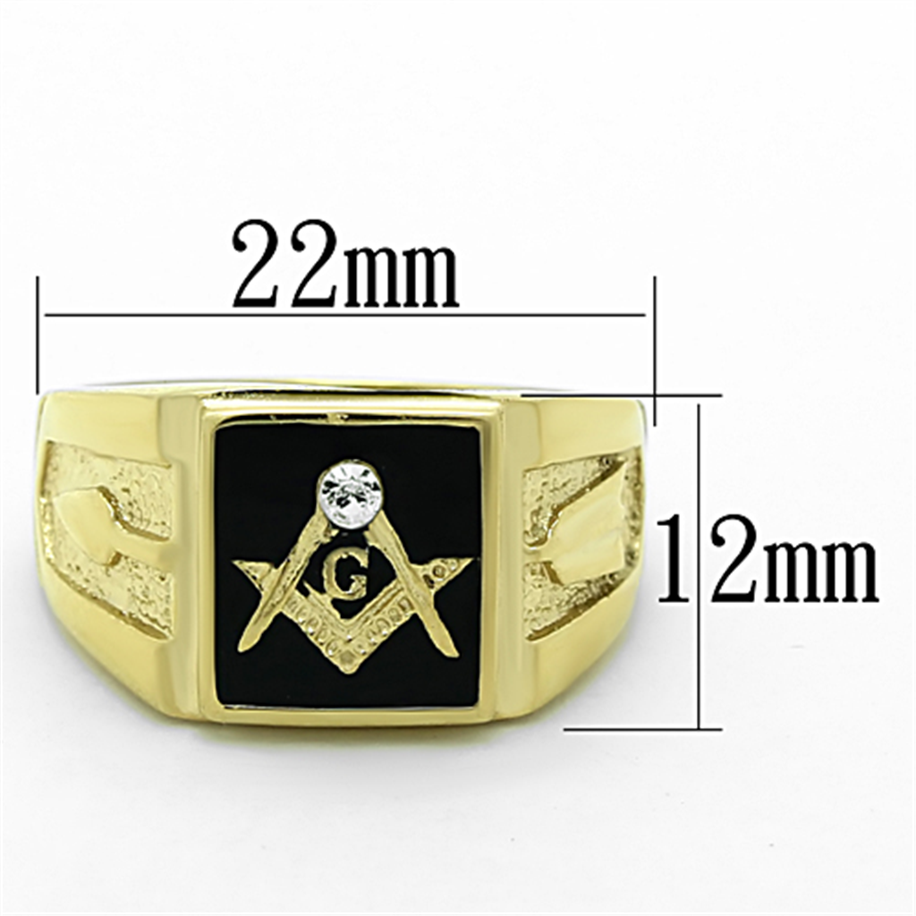 Mens Stainless Steel 14K Gold Ion Plated Crystal Masonic Lodge Freemason Ring Size 8-13 Image 2