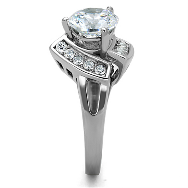 3.1 Ct Round Cut Zirconia High Polished Stainless Steel Engagement Ring Size 5-10 Image 4