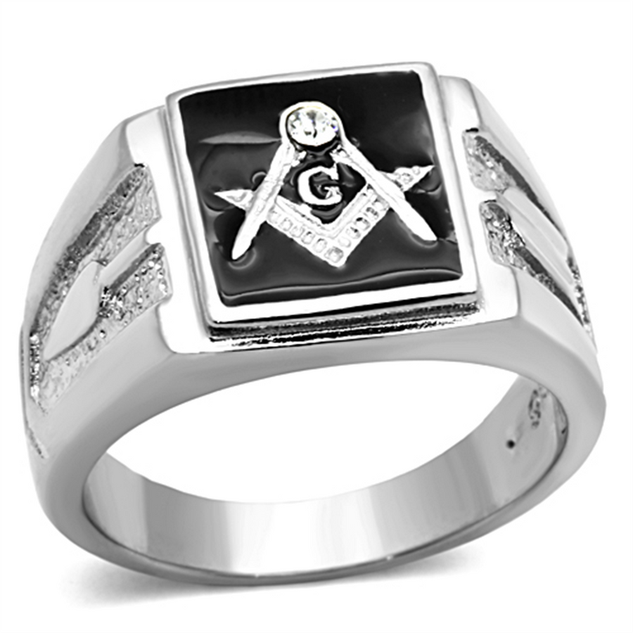 Mens Stainless Steel Tusk 316 Crystal Masonic Lodge Freemason Ring Band Size 8-13 Image 1