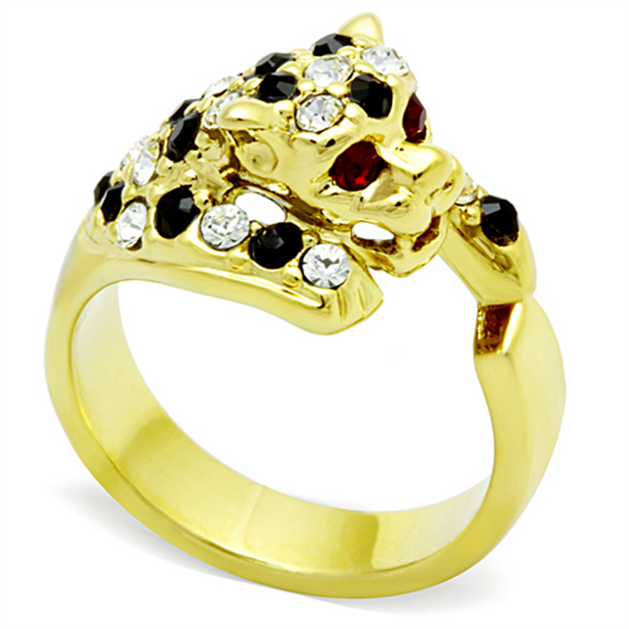 14K Gold Plated Stainless Steel Multi-Color Crystal Cocktail Tiger Ring Size 5-10 Image 1