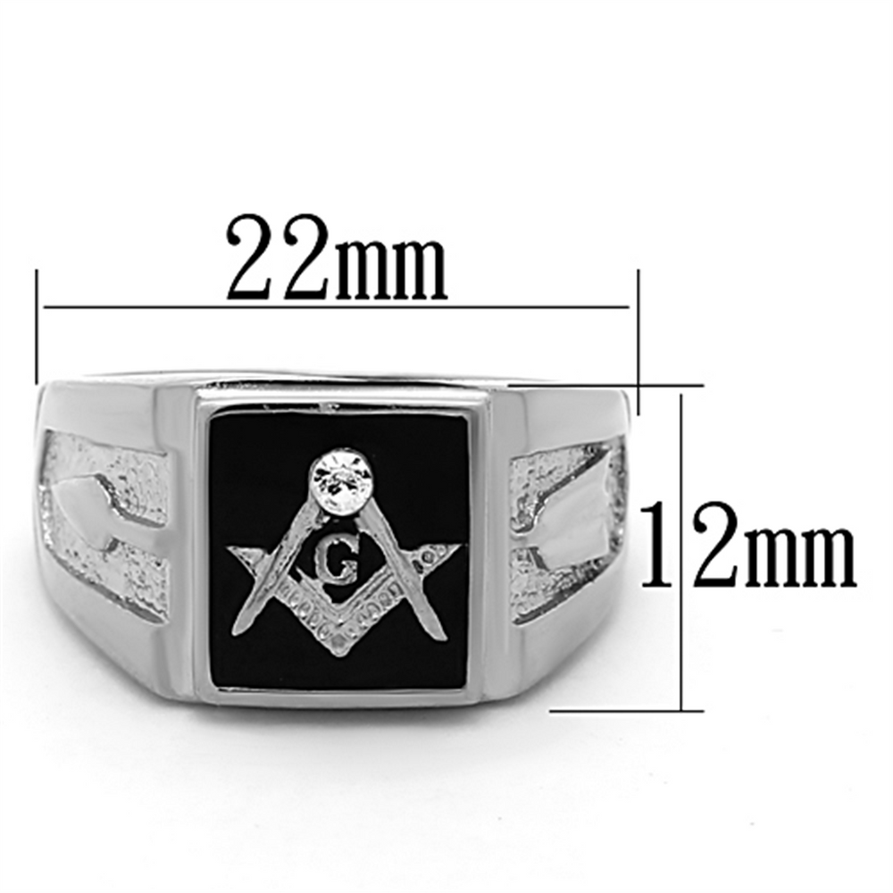 Mens Stainless Steel Tusk 316 Crystal Masonic Lodge Freemason Ring Band Size 8-13 Image 2