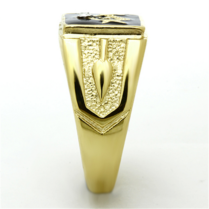 Mens Stainless Steel 14K Gold Ion Plated Crystal Masonic Lodge Freemason Ring Size 8-13 Image 4