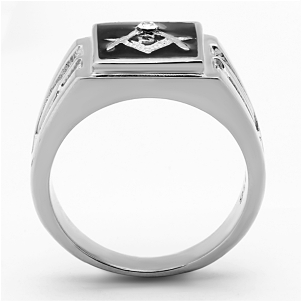 Mens Stainless Steel Tusk 316 Crystal Masonic Lodge Freemason Ring Band Size 8-13 Image 3