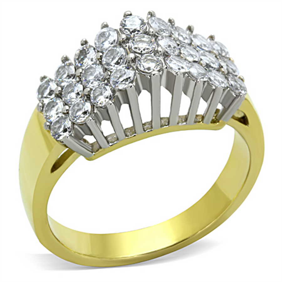 Two Tone Ion Plated Stainless Steel 316 Cubic Zirconia Cocktail Fashion Ring Size 5-10 Image 1