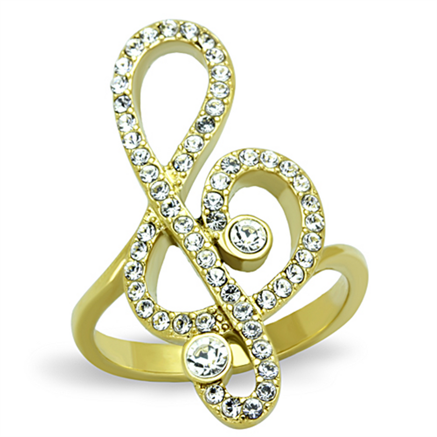 14K Gold Plated Stainless Steel Crystal Musical Note Fashion Ring Women's Size 5-10 Image 1