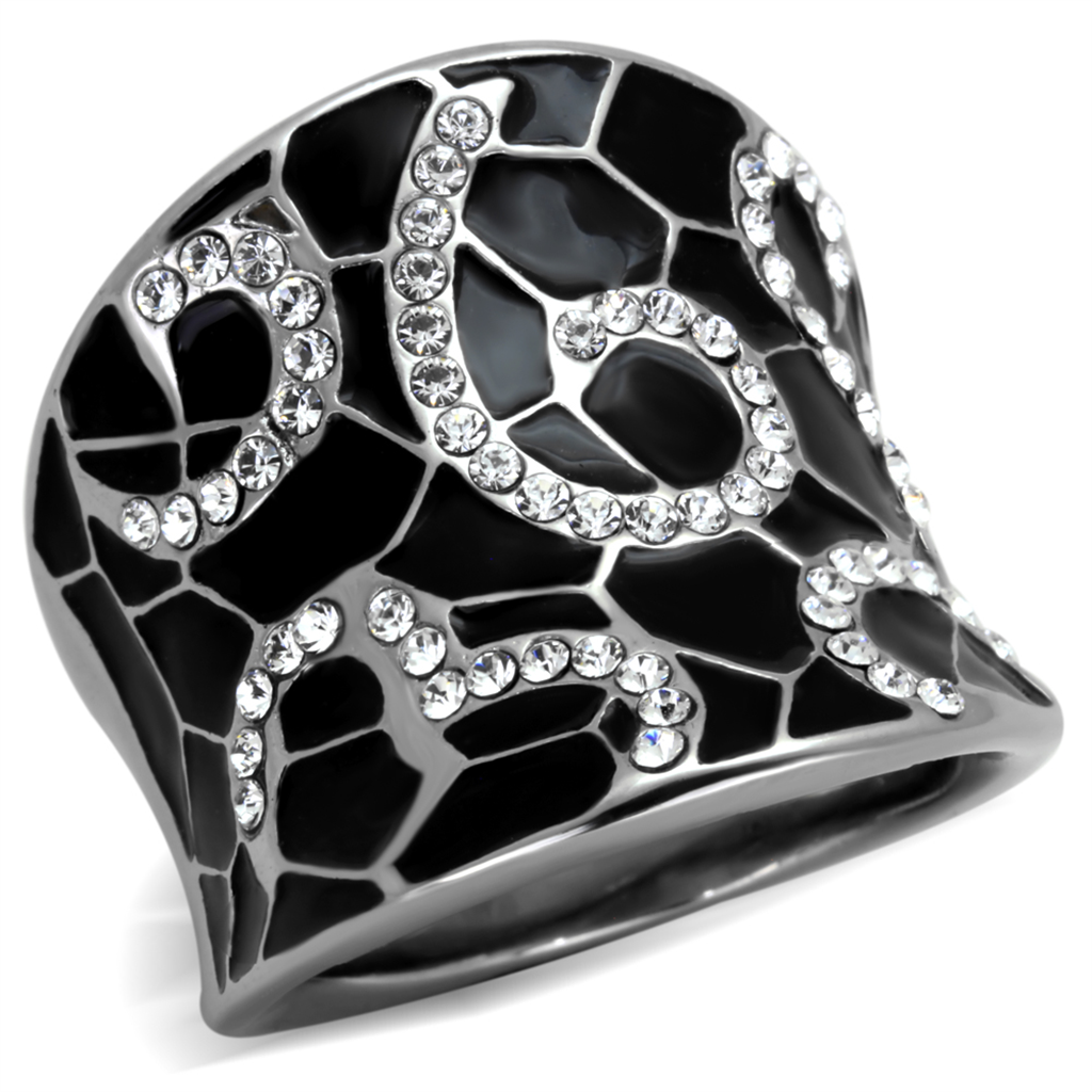 Black Epoxy & Stainless Steel 316 Crystal Cocktail Fashion Ring Women's Size 5-10 Image 1