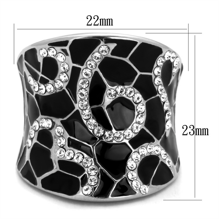 Black Epoxy & Stainless Steel 316 Crystal Cocktail Fashion Ring Women's Size 5-10 Image 2
