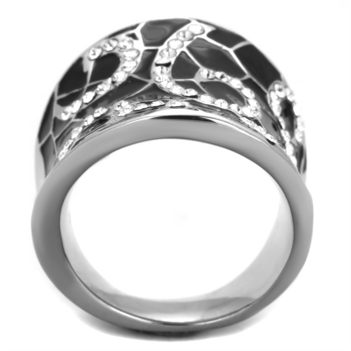 Black Epoxy & Stainless Steel 316 Crystal Cocktail Fashion Ring Women's Size 5-10 Image 3