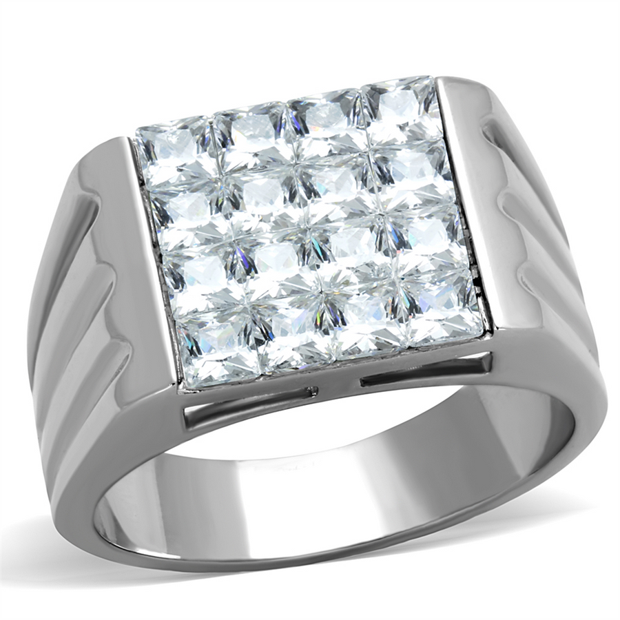 Men's 2.88 Ct Princess Cut Simulated Diamond Silver Stainless Steel Ring Size 8-13 Image 1
