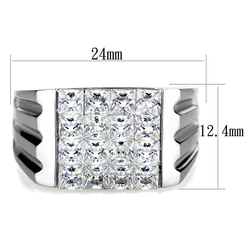 Men's 2.88 Ct Princess Cut Simulated Diamond Silver Stainless Steel Ring Size 8-13 Image 2