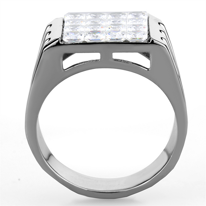 Mens 2.88 Ct Princess Cut Simulated Diamond Silver Stainless Steel Ring Size 8-13 Image 3