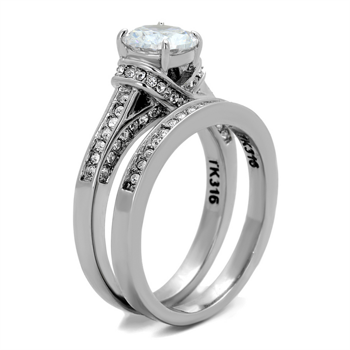 2.75 Ct Round Cut AAA Zirconia Stainless Steel Wedding Ring Band Set Womens Size 5-10 Image 4