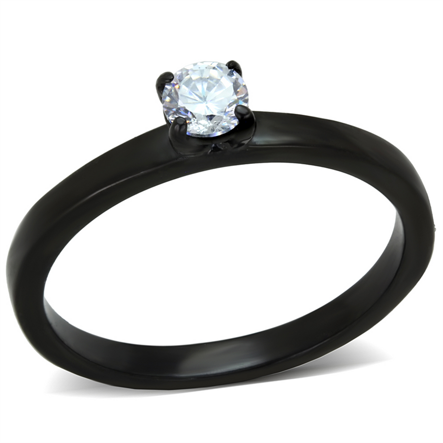.25 Ct Round Cut Aaa Zirconia Black Stainless Steel Engagement Ring Womens Size 5-10 Image 1