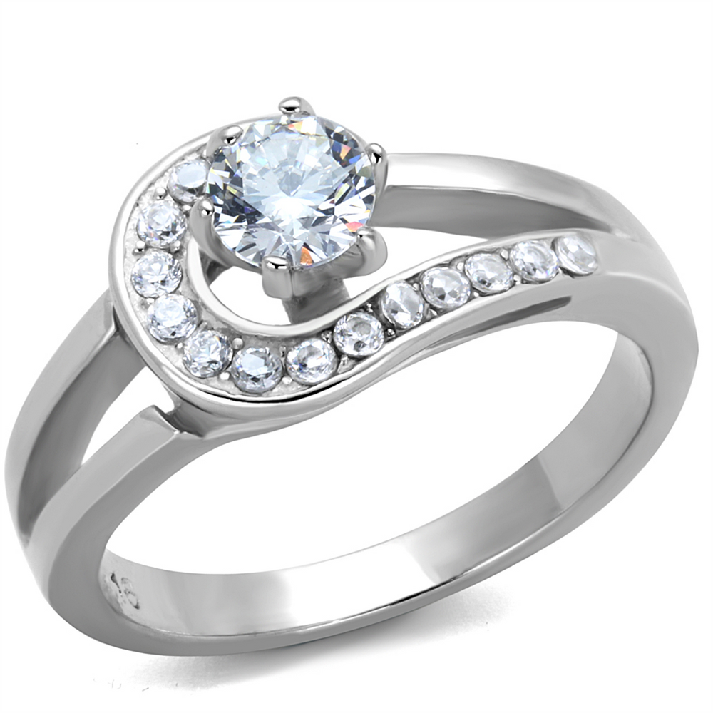 .56 Ct Round Cut Zirconia High Polished Stainless Steel Engagement Ring Size 5-10 Image 2