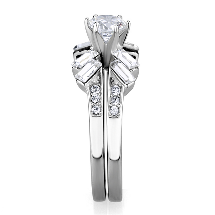 1.65 Ct Round and Baguette Cut Cz Stainless Steel Wedding Ring Set Womens Size 5-10 Image 4
